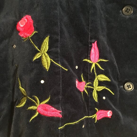 Blue Velvet Rose Embroidered and Sparkle Jacket Size Medium - Picture 7 of 14